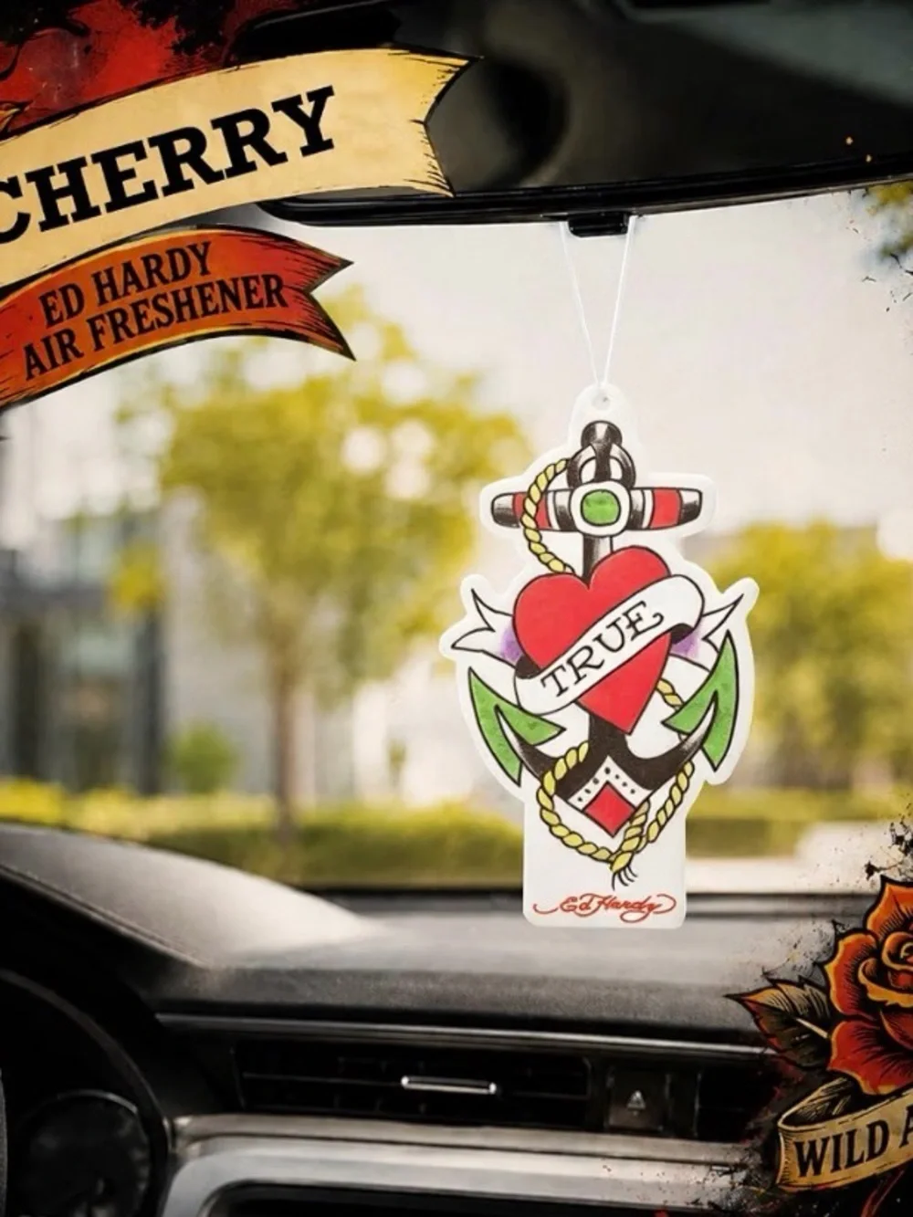 Ed Hardy Red & Green Anchor Heart Hanging Air Freshener